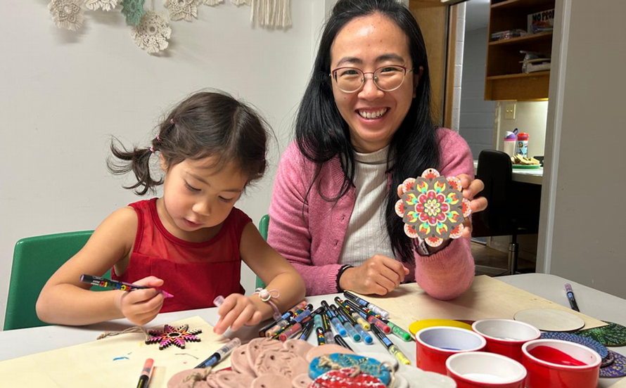 Family making ornaments 