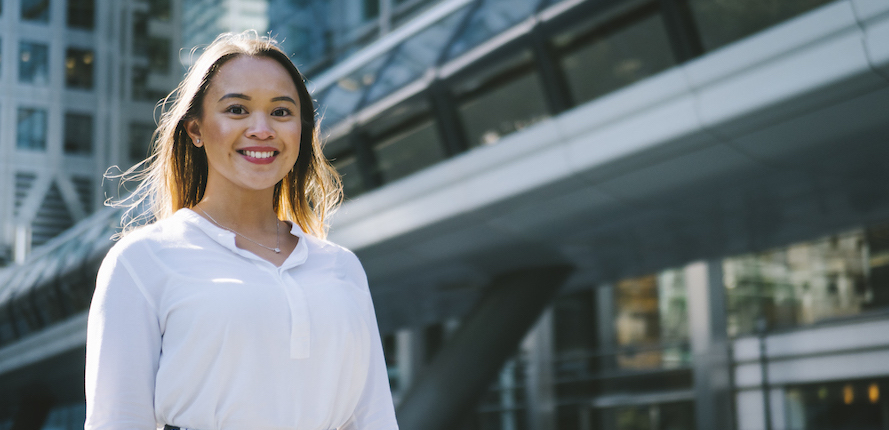 Kirsten standing in front of a building