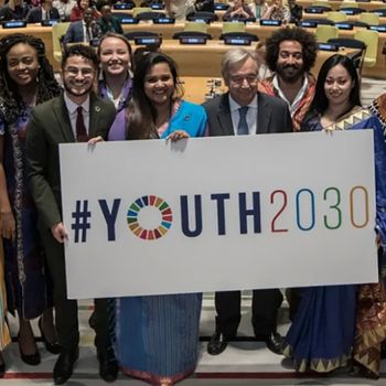 Photo of various people holding sign that reads Youth 2030